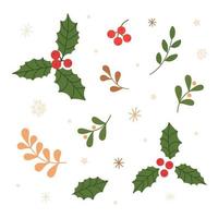 Natale floreale cartone animato impostato di design elementi. inverno impianti, agrifoglio, vischio. vettore cartone animato illustation nel piatto stile.