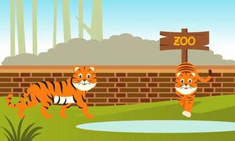 zoo cartone animato illustrazione con safari animali su foresta sfondo vettore