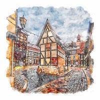 illustrazione disegnata a mano di schizzo dell'acquerello di quedlinburg germania vettore