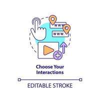 scegliere il tuo interazioni concetto icona. la creazione di educativo video astratto idea magro linea illustrazione. isolato schema disegno. modificabile ictus. vettore