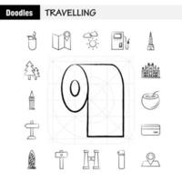in viaggio mano disegnato icone impostato per infografica mobile uxui kit e Stampa design includere direzione tavola tavola direzione traffico tavola piatto cibo eps 10 vettore