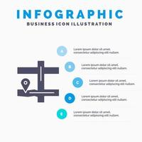 carta geografica navigazione perno solido icona infografica 5 passaggi presentazione sfondo vettore