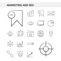 marketing e SEO mano disegnato icona impostato stile isolato su bianca sfondo vettore