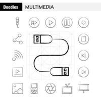 multimedia mano disegnato icona per ragnatela Stampa e mobile uxui kit come come media mic microfono suono controllo veloce inoltrare media pittogramma imballare vettore