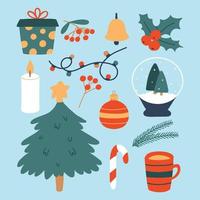 impostato di inverno elementi. collezione di inverno oggetti.natale albero, regalo, ghirlanda, agrifoglio, candela . vettore illustrazione. Natale arredamento. piatto stile.