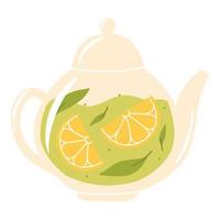 teiera con verde tè e Limone. erbaceo tè nel un' bicchiere teiera. vettore illustrazione. isolato illustrazione su un' bianca sfondo. piatto stile.