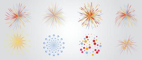 impostato di nuovo anno fuoco d'artificio vettore illustrazione. collezione di vivace colorato fuochi d'artificio, linea arte, scoppiare cerchio forma. arte design adatto per decorazione, Stampa, manifesto, striscione, sfondo, carta, coperchio.