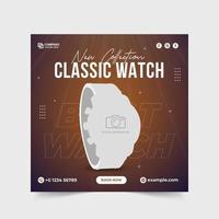 articolo del prodotto smartwatch. banner di vendita di orologi classici della nuova collezione. smart-watch post sui social media con uno sfondo scuro. modello di sconto per la vendita di orologi da polso. bandiera di affari dell'orologio.