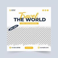 post sui social media di tour e viaggi. vettore della bandiera della pubblicità dell'agenzia di viaggi. design volantino pianificatore di vacanze e avventure. modello di banner per tour e viaggi per elementi pubblicitari sui social media.