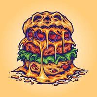 delizioso pauroso mostro hamburger illustrazione vettore