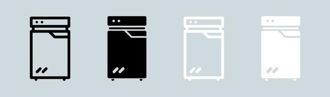 congelatore icona impostato nel nero e bianca. frigorifero segni vettore illustrazione.