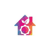 Ingranaggio foglia casa forma concetto vettore logo design. verde eco energia, tecnologia e industria.