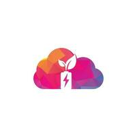 batteria le foglie nube forma concetto vettore logo design. batteria e foglia icona naturale energia simbolo design elemento logo modello