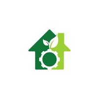 Ingranaggio foglia casa forma concetto vettore logo design. verde eco energia, tecnologia e industria.