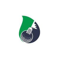 golf e forchetta far cadere forma concetto logo design modello. golf ristorante logo design vettore