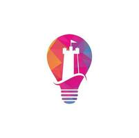 castello onda lampadina forma concetto logo vettore icona illustrazione. semplice castello e oceano onda logo