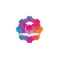 la laurea libro golf Ingranaggio forma logo design vettore. golf libro icona logo design elemento vettore