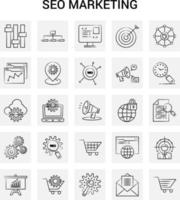 25 mano disegnato SEO marketing icona impostato grigio sfondo vettore scarabocchio