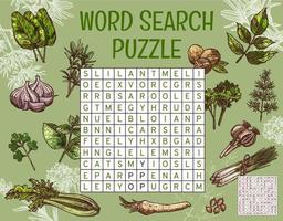 erbe aromatiche, spezie e condimenti parola ricerca puzzle vettore
