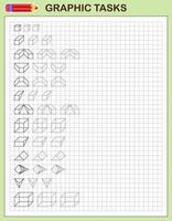 grafico compiti. educativo gioco per prescolastico bambini. fogli di lavoro per praticante logica e il motore abilità. gioco per bambini. grafico compiti con diverso oggetti e elementi. vettore illustrazione