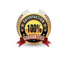100 per cento soddisfazione garanzia vettore oro distintivo con rosso nastro, stelle e soddisfazione testo intorno a.