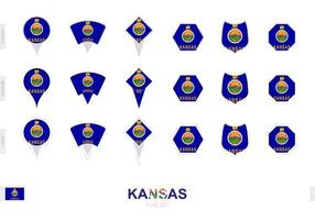 collezione di il Kansas bandiera nel diverso forme e con tre diverso effetti. vettore