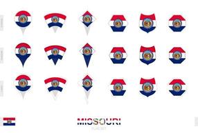 collezione di il Missouri bandiera nel diverso forme e con tre diverso effetti. vettore