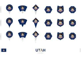 collezione di il Utah bandiera nel diverso forme e con tre diverso effetti. vettore