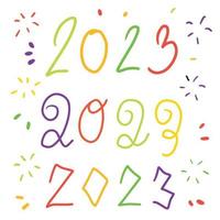 contento nuovo anno 2023 scarabocchio disegnato a mano per celebrazione, carta, manifesto, saluto. vettore