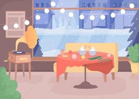caffè negozio decorazione per Natale piatto colore vettore illustrazione. vacanza celebrazione. accogliente sbarra. completamente modificabile 2d semplice cartone animato interno con natale scenario nel largo finestra su sfondo