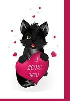 contento san valentino giorno. saluto cartolina con rosa cuori e poco gatto, gattino. vettore