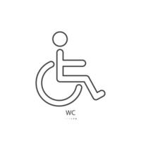 Disabilitato persona bagno piatto vettore illustrazione glifo stile nero magro linea design. isolato su bianca sfondo.