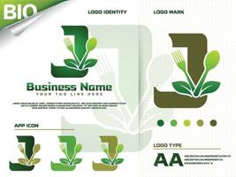 salutare cibo lettera j logo design con creativo verde foglia vettore