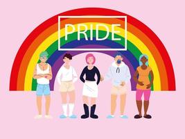 persone con sfondo arcobaleno, simbolo del gay pride vettore