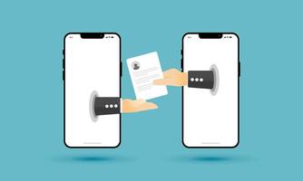 trasferimento dati fra smartphone. invio dati informazione su Internet con smartphone. vettore