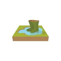 verde gomma da cancellare stivali nel un' pozzanghera icona, cartone animato stile vettore