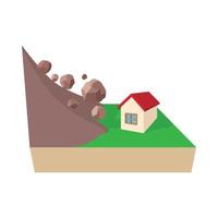 Casa colpire di caduta massi icona, cartone animato stile vettore