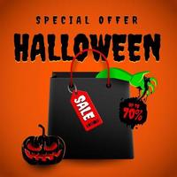 poster di offerta speciale di halloween con borsa della spesa vettore