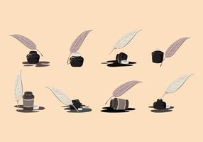 Inkwell e Pen Feather Vector