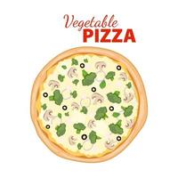 vegetariano Pizza con funghi, broccoli e olive. italiano merenda, tradizionale veloce cibo. piatto vettore illustrazione isolato su il bianca sfondo