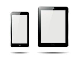 realistico tavoletta pc finto su con vuoto schermo. tavoletta e realistico smartphone modello isolato su bianca sfondo. tavoletta diverso angoli visualizzazioni. vettore illustrazione