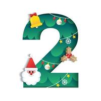 2 numerico numero alfabeto carino allegro Natale concetto Santa Claus campana vischio Natale albero personaggio font lettera Natale elemento cartone animato verde 3d carta strato ritagliare carta vettore illustrazione