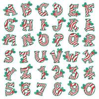 carino allegro Natale vacanza festa caramella canna agrifoglio lecca-lecca alfabeto numero numerale font lettera design mano disegnare cartone animato Natale celebrazione Natale turbine struttura vettore illustrazione decorazione