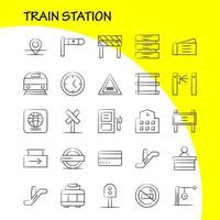 treno stazione mano disegnato icone impostato per infografica mobile uxui kit e Stampa design includere Ingresso ferrovia stazione metropolitana treno Ferrovia ferrovia cartello icona impostato vettore