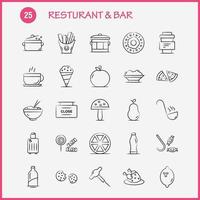 ristorante e bar mano disegnato icona per ragnatela Stampa e mobile uxui kit come come cibo pezzo Pizza mangiare cibo pasto Patata mangiare pittogramma imballare vettore