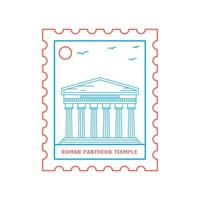 romano pantheon tempio affrancatura francobollo blu e rosso linea stile vettore illustrazione