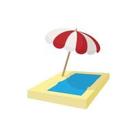 spiaggia ombrello e stuoia icona, cartone animato stile vettore