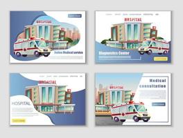banner bandiera impostato nel cartone animato stile con ospedale edificio e ambulanze. medico consultazione, diagnostico centro banner