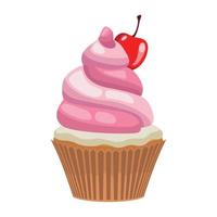 rosa Cupcake con ciliegia vettore