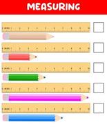 misurazione lunghezza con governate. formazione scolastica sviluppando foglio di lavoro. gioco per bambini.vettore illustrazione. pratica fogli.matita misurazione nel pollici vettore